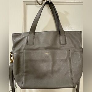 Fossil Gray Leather Crossbody Tote